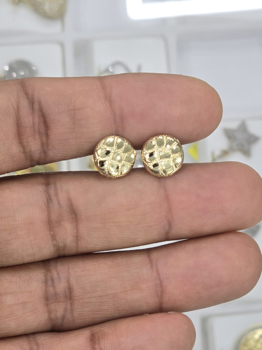 10k Real Gold Round Nugget Stud Earring